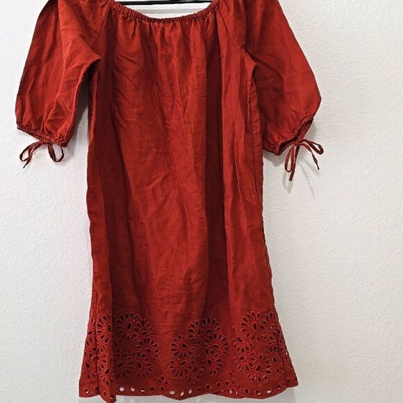 J. crew linen blend off shoulder, Eyelet summer dress M - Picture 2 of 8